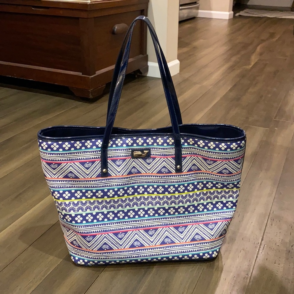 Vineyard Vines Navy + Neon Patterned Tote